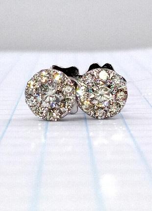 Сережки бриллиант малинка пусеты діаманти на 0,64ct белое золото 585 гвоздики