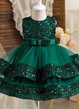 Дитяча нарядна зелена сукня на дівчинку