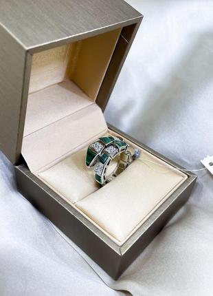 Срібне кільце булгарі bulgari масивна велика змія змійка зелена з камінням класика стильне тренд срібло проба 925 нове з биркою