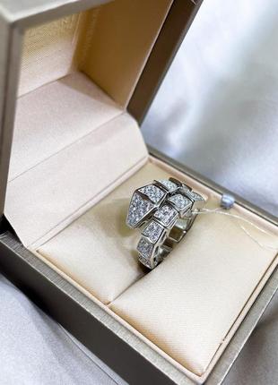Серебряное кольцо булгари bulgari массивная крупная змея змейка с камнями классика стильное тренд серебро проба 925 новое с биркой2 фото
