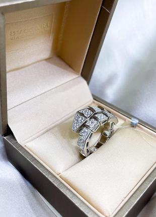 Серебряное кольцо булгари bulgari массивная крупная змея змейка с камнями классика стильное тренд серебро проба 925 новое с биркой4 фото