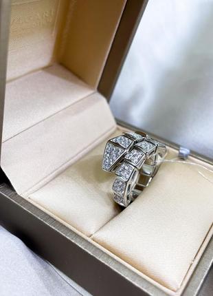 Серебряное кольцо булгари bulgari массивная крупная змея змейка с камнями классика стильное тренд серебро проба 925 новое с биркой3 фото
