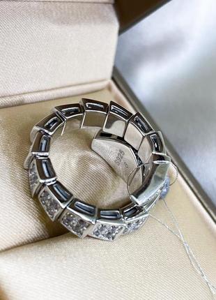 Серебряное кольцо булгари bulgari массивная крупная змея змейка с камнями классика стильное тренд серебро проба 925 новое с биркой5 фото