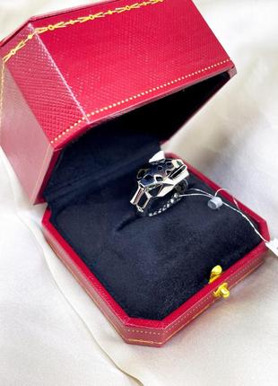 Серебряное кольцо картье cartier пантера кошка леопард тигр зеленые глаза камни классика стильное тренд серебро проба 925 новое с биркой