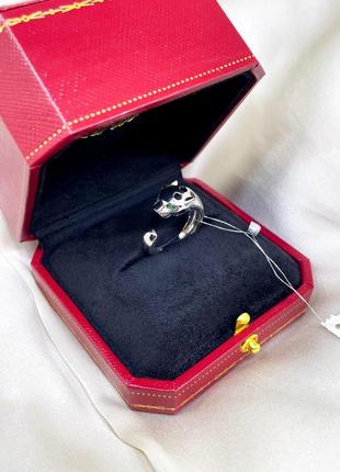 Серебряное кольцо картье cartier пантера кошка леопард тигр зеленые глаза камни классика стильное тренд серебро проба 925 новое с биркой