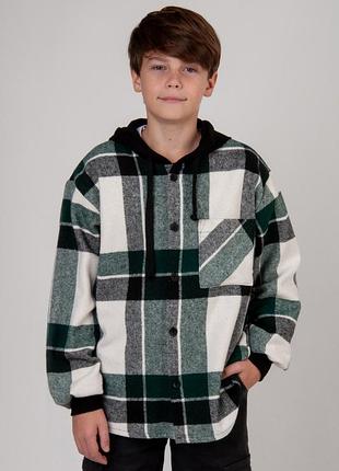 Байковая рубашка толстовка худи в клетку, клетчатая теплая рубашка из байки, трендовая модная рубашка для подростков