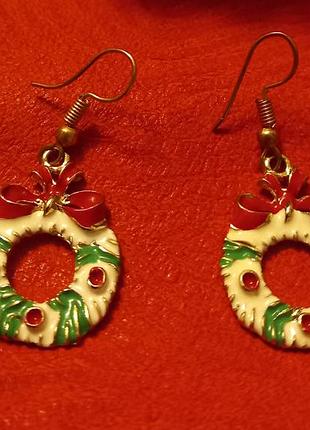 Вінтажні, новорічні сережки. англія.