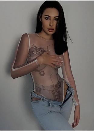 Сексуальная боди-сетка с принтом тату