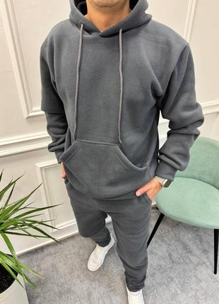 Флісовий зимовий чоловічий костюм спортивний комплект худі і штани теплий базовий