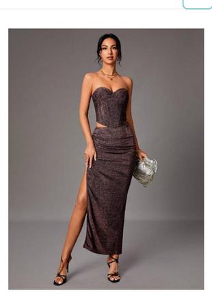 Костюм вечірній жіночий shein tall xs темно-коричневий