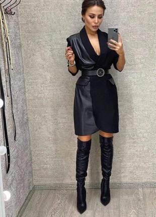 Платье-пиджак костюмка с эко кожей 42-44, 46-48, 50-52