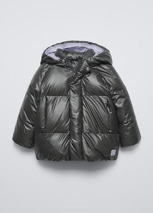 Детская зимняя стеганная длинная куртка для девочки zara 5992/570  графитовый
