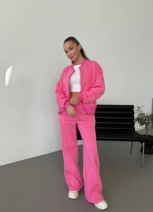 ❗️ 5 цветов ❗️ женский теплый спортивный костюм на флисе кофта бомбер на молнии и широкие брюки