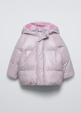 Детская зимняя стеганная  куртка для девочки zara 5992/570  сиреневый