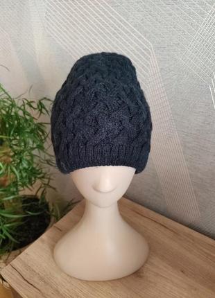 Красивая шапка бини в косы шерсть альпака