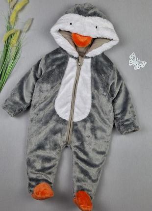 Детский плюшевый комбинезон 0-3 мес пингвин для новорожденного мальчика девочки