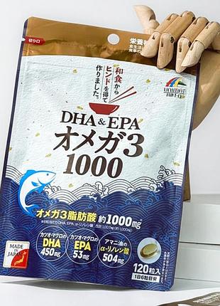Dha + epa omega 3 + α-ліноленова кислота, омега-3 unimat riken 120 штук, японія