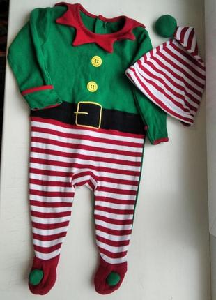 George комплект 3-6 мес 62-68 см новогодний человечик + шапочка ельф помощник санты