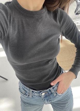 Лонгслив вареный в рубчик графит серый zara s m l