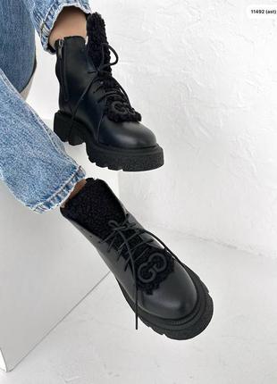 Черевики зима teddy чорна шкіра