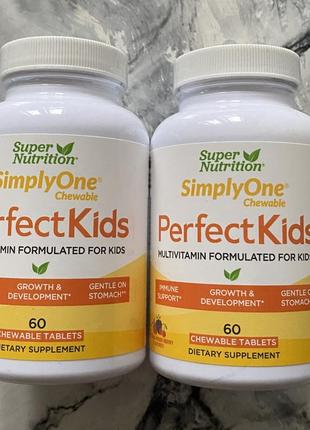 Super nutrition, perfect kids, комплекс мультивитаминов для детей, со вкусом лесных ягод, 60шт