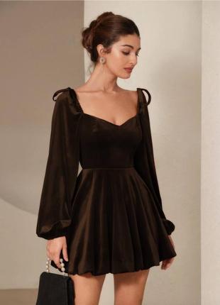 Бархатное платье шоколад / праздничное платье