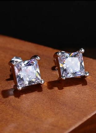 Серьги квадратный циркон 8 мм 6 мм