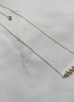 Серебряное колье с натуральными пресноводными жемчужинами, серебряная цепочка, серебряное украшение на шею, ожерелье8 фото
