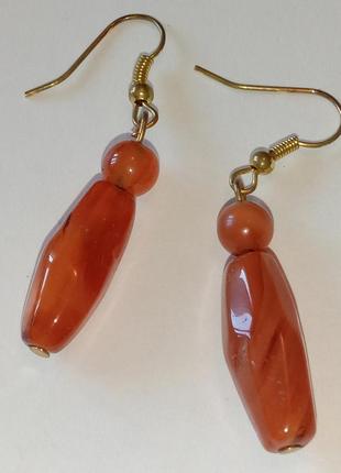 Серьги натуральный агат сердолик позолота