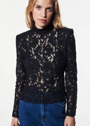 Прозрачная кружевная кофта блуза черная river island