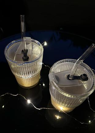 Подарунок , естетична термостійка склянка з кришкою, трубочкою зі святковим упакуванням!)🎁🎁