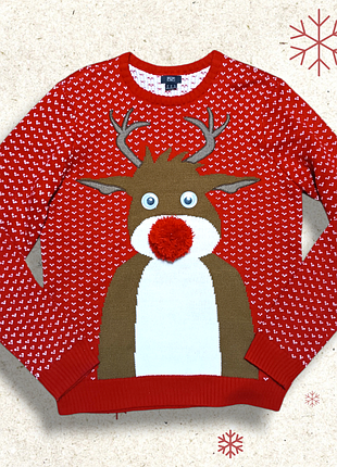 Червоний новорічний різдвяний светр джемпер з оленем