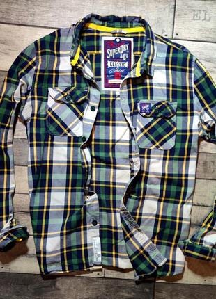 Чоловіча щільна бавовняна сорочка superdry в зеленому кольорі в клітинку розмір  хxl