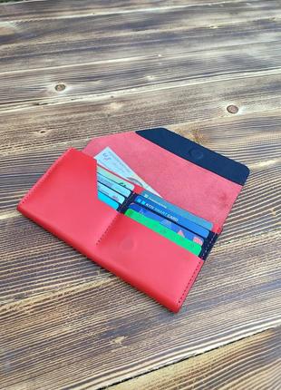 Жіночий гаманець з натуральної шкіри ручної роботи, червоний клатч, портмоне для жінок