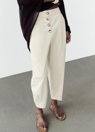 Zara штани carrot fit з еластичним поясом ззаду