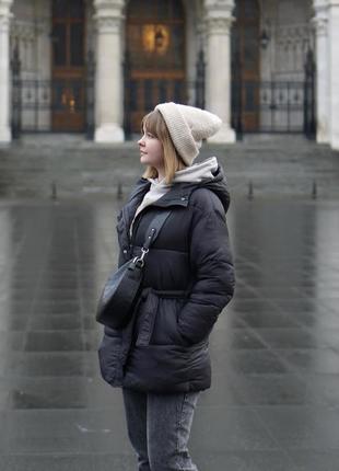 Пуховик куртка mango s демисезон черная зимняя с поясом2 фото