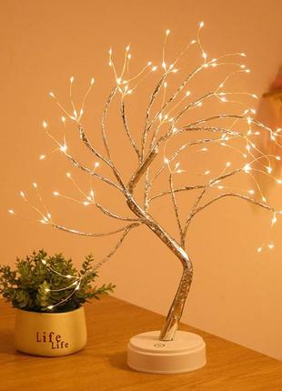 Світильник-нічник "дерево бонсай" сріблястого кольору з теплим led підсвічуванням, настільна лампа для дому3 фото