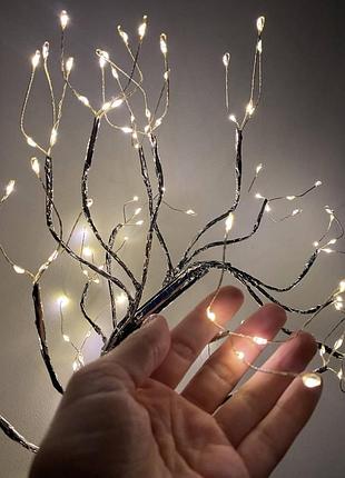 Світильник-нічник "дерево бонсай" сріблястого кольору з теплим led підсвічуванням, настільна лампа для дому