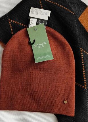 Нова шапка біні house коричнева теракотова і шарф з орнаментом вовна двосторонній від mexx