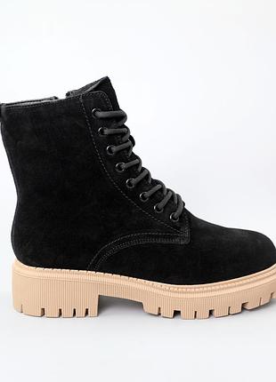 Черевики жіночі замшеві хутро зимові чорні 590781