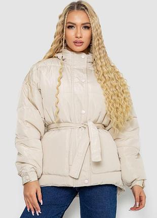 Куртка жіноча демісезонна з поясом, колір світло-бежевий, 207r2023