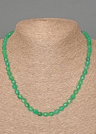 Намисто хризопраз натуральний камінь гранований кубик d-5мм+- l-48см+-