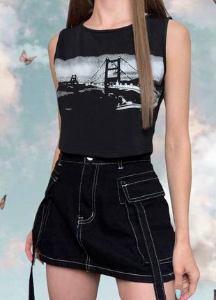 Новый теплый короткий y2k топ на флисе с принтом