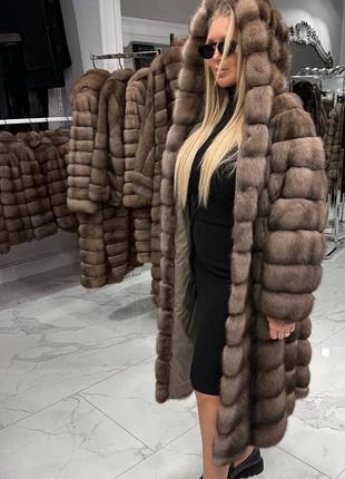 Шуба соболь куница с капюшоном