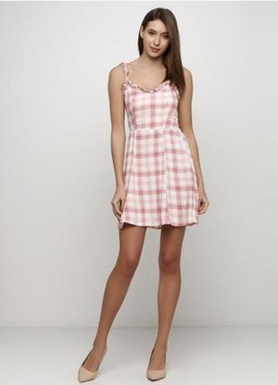 Платье сарафан в клетку на резинке