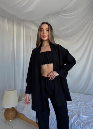 194 christel домашній комплект набір віскозний чорний піжама халат кімоно топ штани