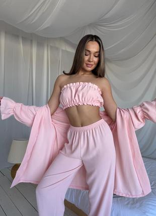 194 christel домашній комплект набір віскозний персик піжама халат кімоно топ штани