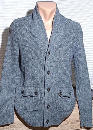 Кардиган серый классический вязаный на пуговицах, кофта мужская с карманами