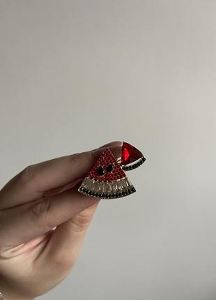 Металлическая брошь арбуз ломтик арбуза