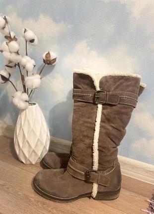 Замшеві, високі, зимові, теплі черевики, сапожки